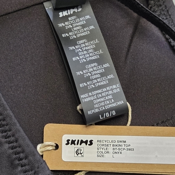 SKIMS Onyx Recycled Corset Bikini Bra Top Swimwear Onyx Black Large NWT - Picture 4 of 5